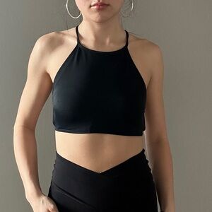 Black High Neck Sports Crop Top